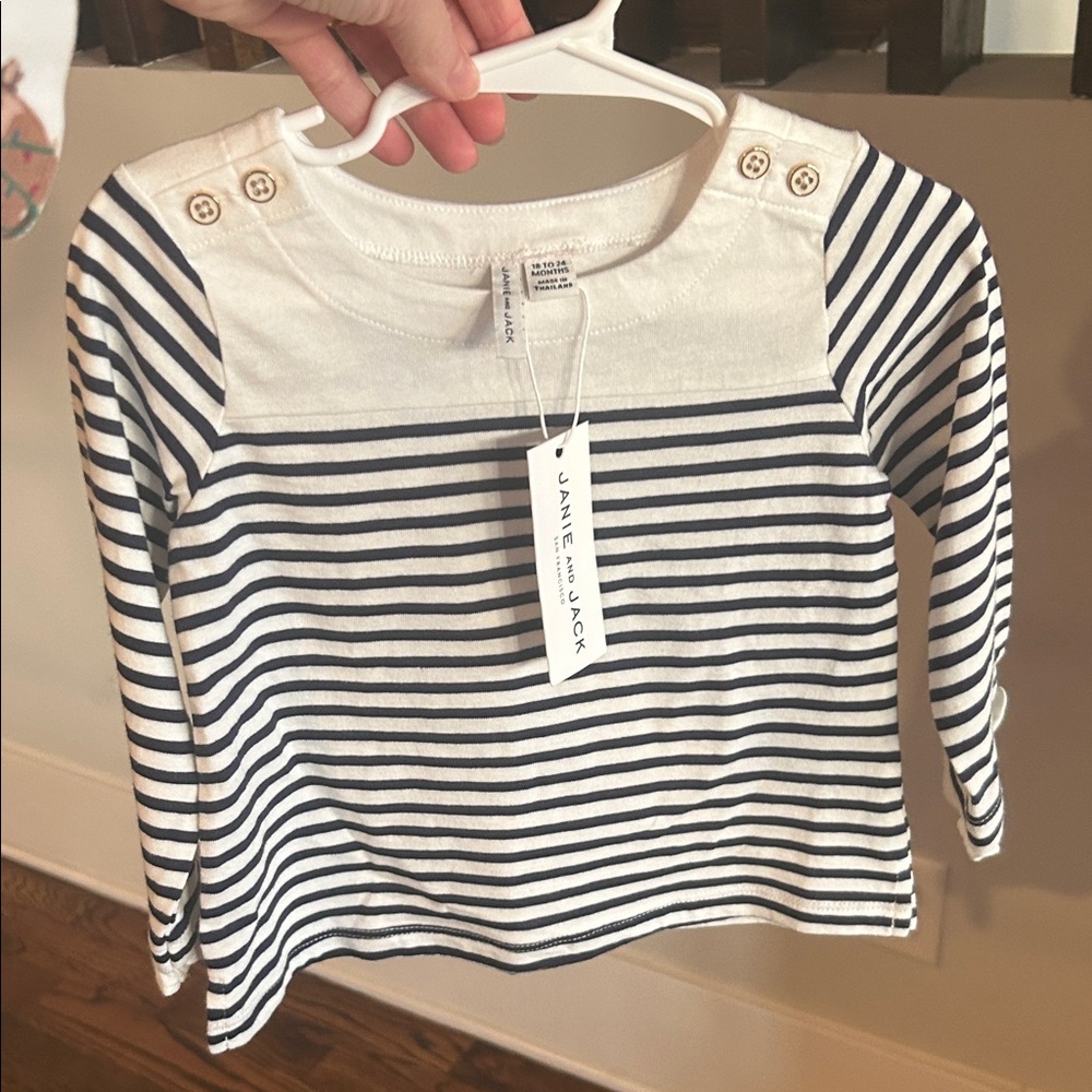 Janie and Jack white and Navy Striped Long Sleeve Tee toddler 18-24 month